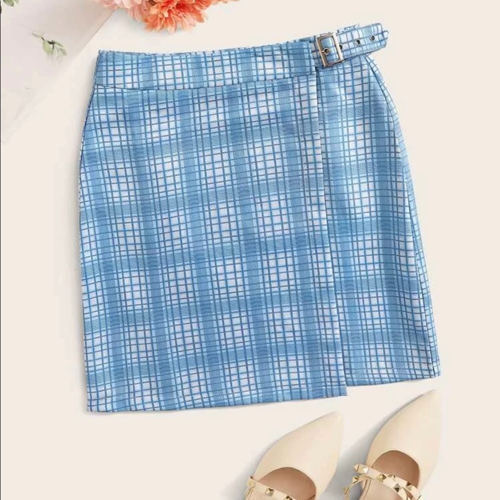 Plaid Wrap Belted Skirt